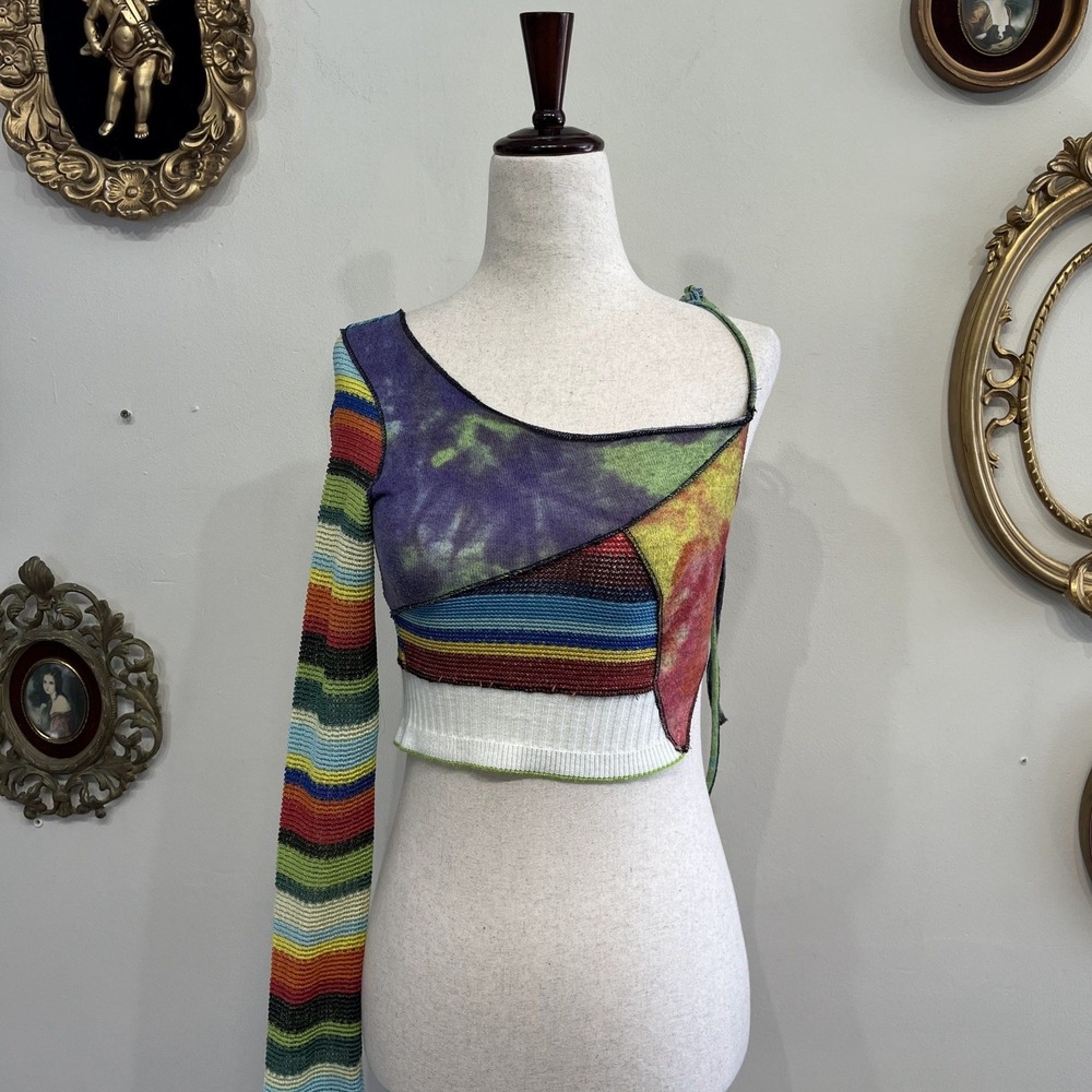Jaded London Patchwork Striped Tie Dye Long Sleeve Crop Top Size 0